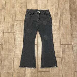 anna kaci california Jeans 31* Women Black Cropped Ankle Flare Distressed Grunge